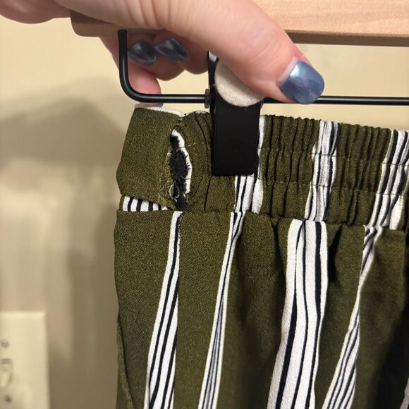 E Hanger M Olive Black White Stripe Tie Elastic Waist Wide Leg Pant Small FLAW - Picture 8 of 12